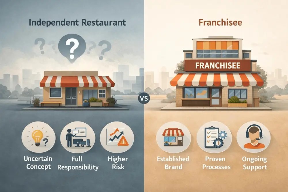 Independent restaurant vs franchise comparison showing risks, brand support, and business responsibilities