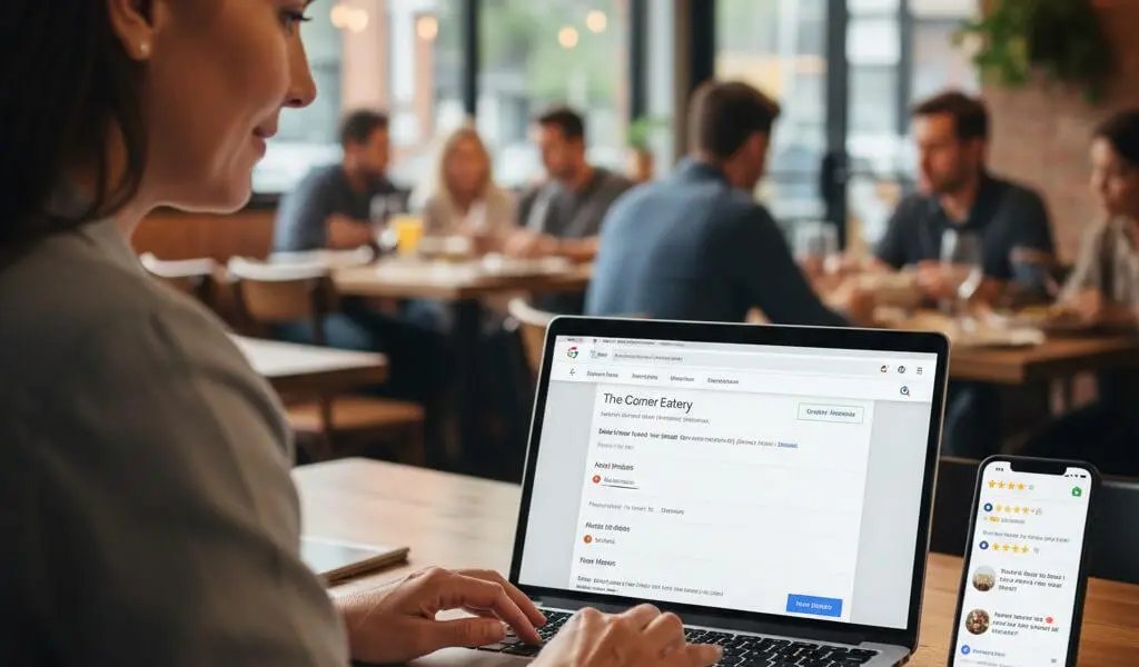 Restaurant owner reviewing customer feedback and online restaurant reviews