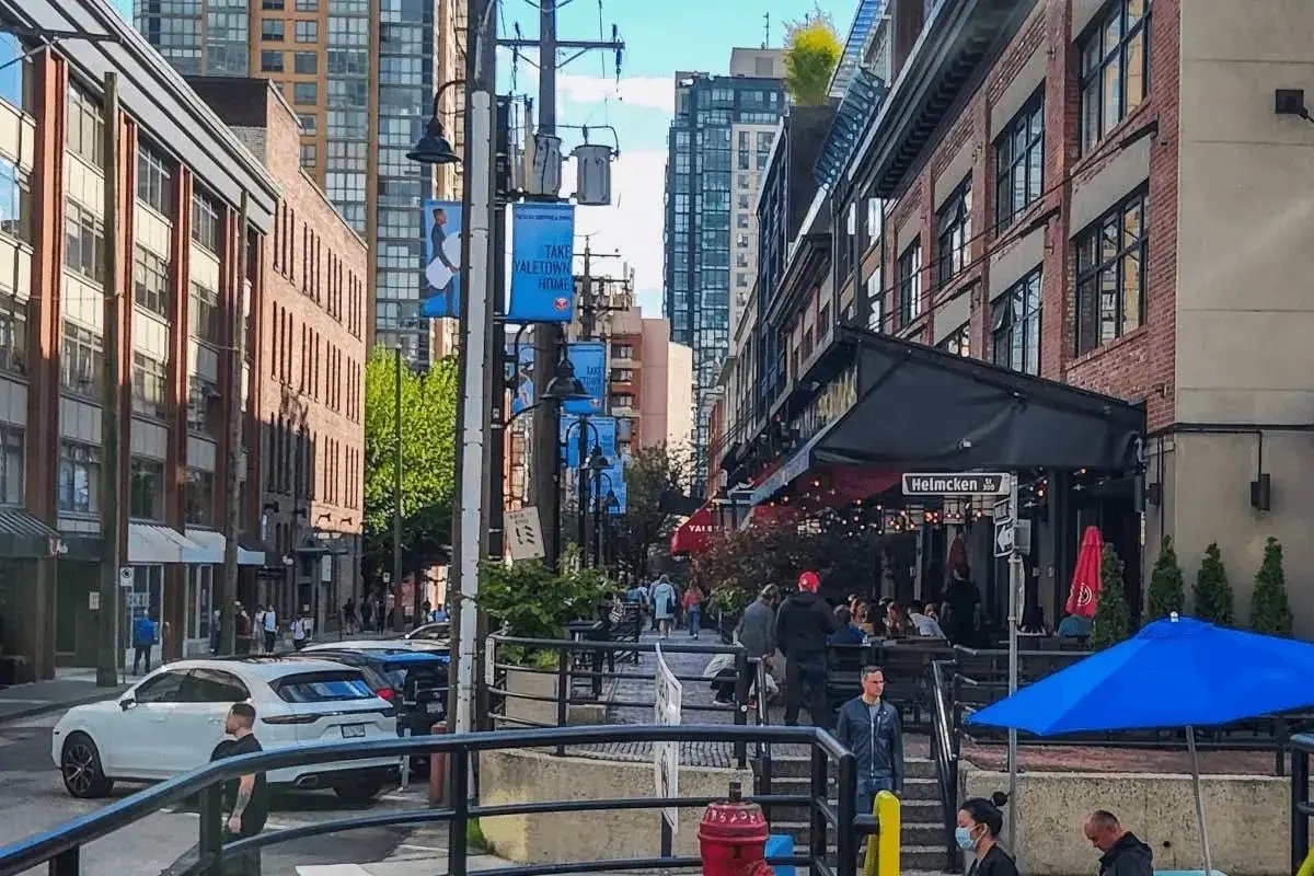Busy restaurant district in Vancouver, illustrating the importance of choosing the right location based on target customers rather than assumptions.
