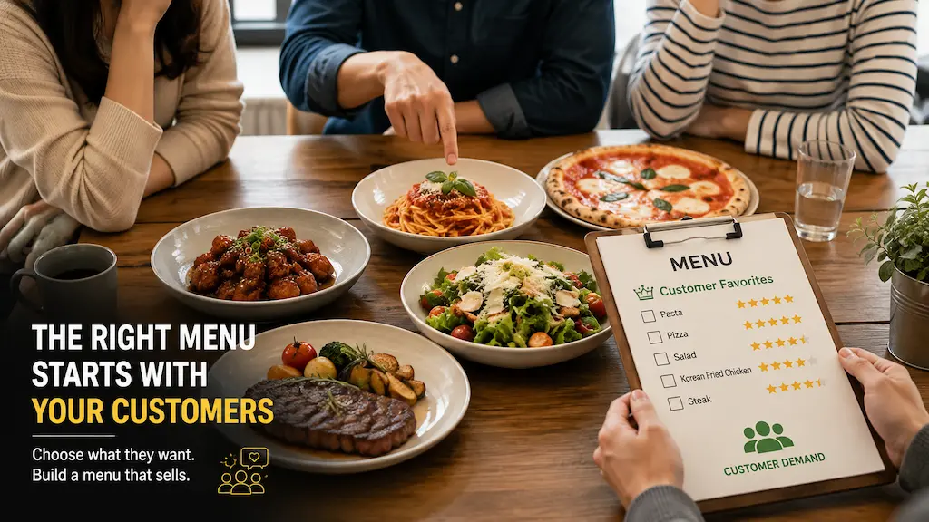 Restaurant customers choosing from a variety of menu items based on their preferences and demand.
